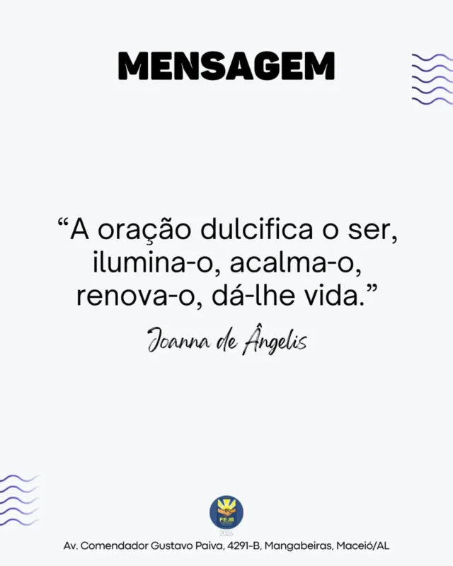 “A oração dulcifica o ser, ilumina-o, acalma-o, renova-o, dá-lhe vida.”
Joanna de Ângelis • Médium: Divaldo Franco • Livro: Desperte e Seja Feliz
#fraternidadeespiritajoannadeangelis #joannadeangelis #divaldofranco #feja39anos #espiritismo